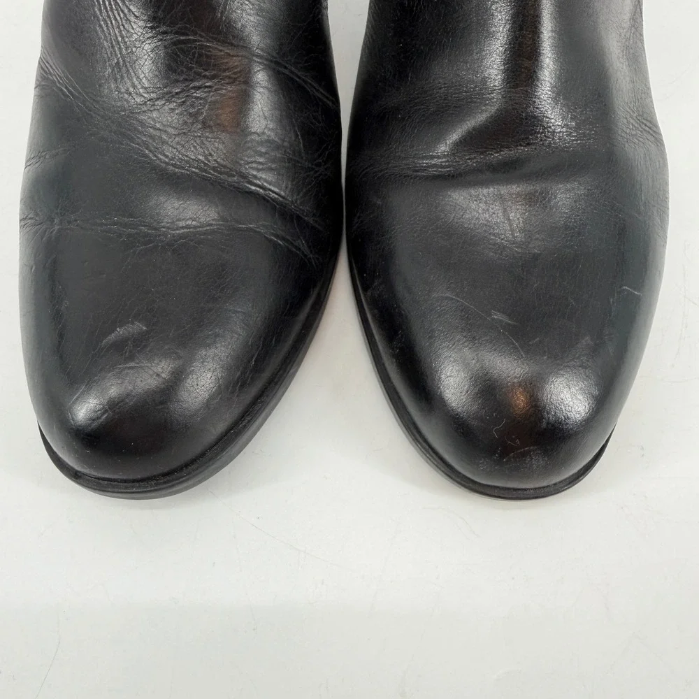 Born Black Leather‎ Ankle Boots Block Heel Side Zip Womens Size 11 Comfort
